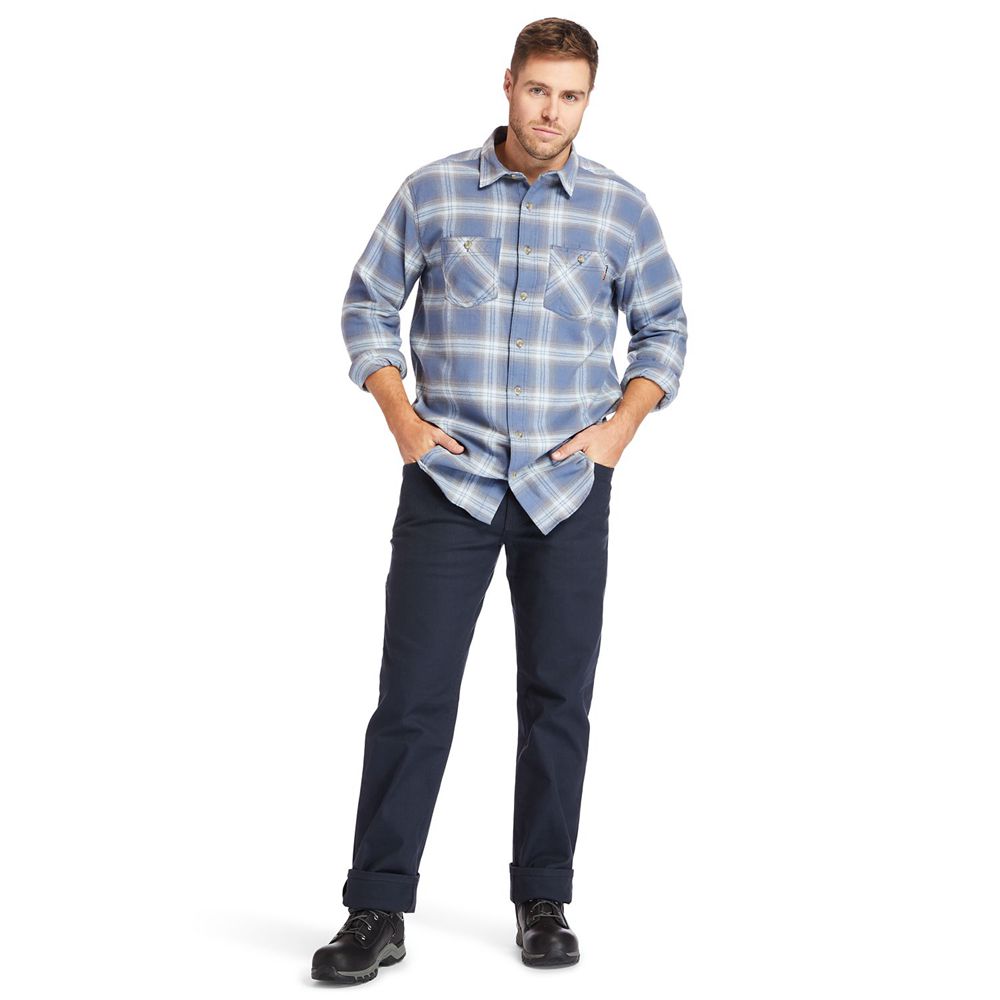 Camisa Timberland Hombre Pro® Big & Tall Woodfort Flex Flannel Work Azules - Chile IJD-270918